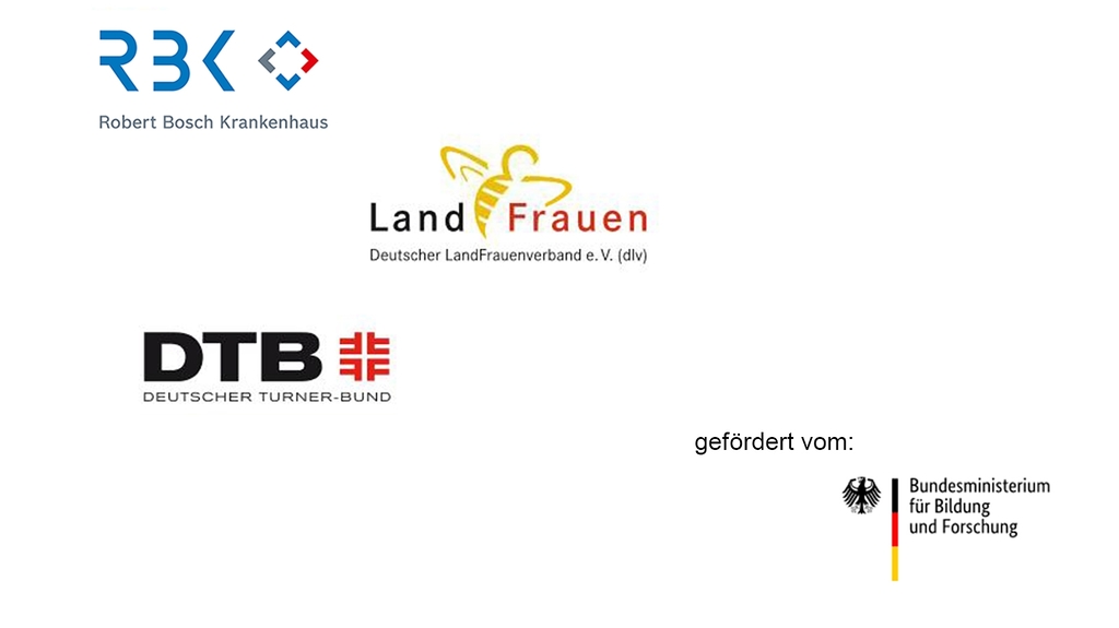 Vergrößerung des Bildes für Logo mit den Partnern von Trittsicher durchs Leben. Das sind der Deutsche Turner-Bund, das Robert-Bosch-Krankenhaus, und der Deutsche LandFrauenverband e.V..